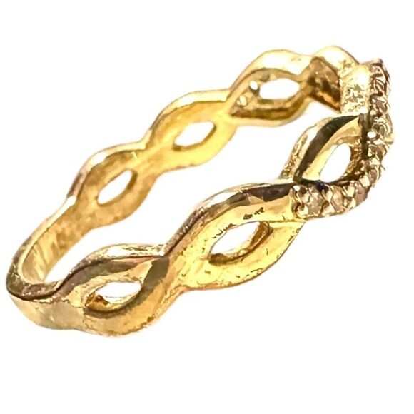 10k Yellow Gold & Genuine Diamond Eternity Infinity Band Ring TESTED Size 6 - Picture 4 of 8